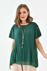 Short Sleeves Oversized Pleated Top in Green