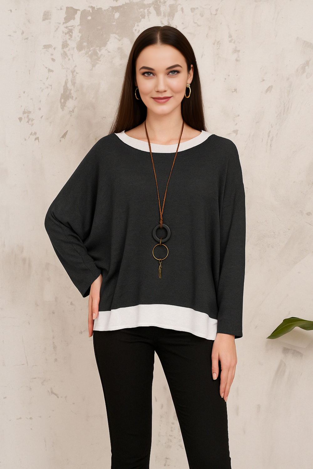 Oversized Long Sleeves Double Layered Top in Black