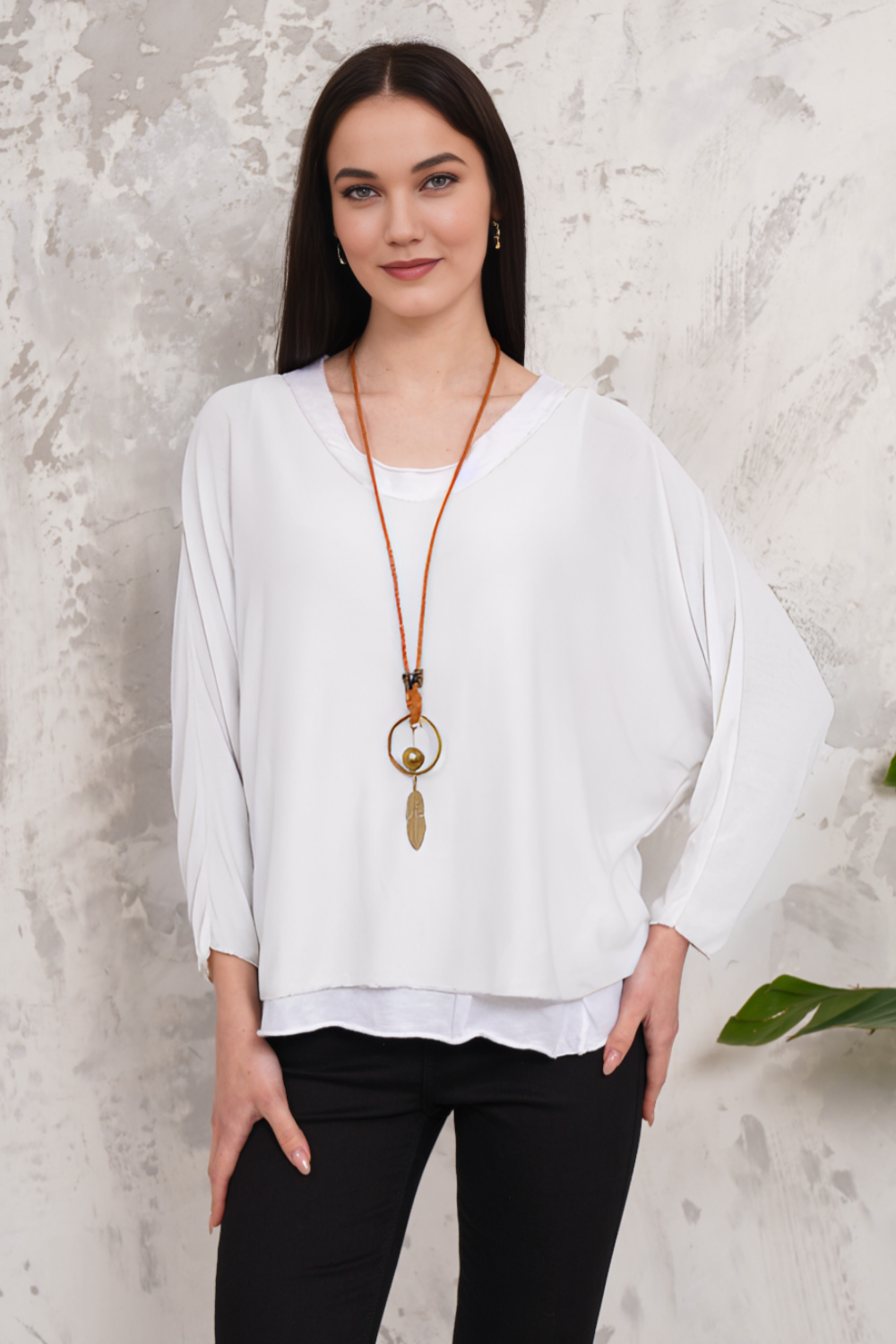 Oversized Long Sleeves Double Layered Top in Light White