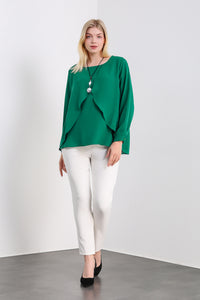 Oversized Long Sleeves Layered Blouse in Green