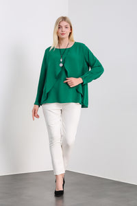 Oversized Long Sleeves Layered Blouse in Green