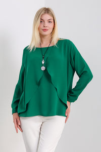 Oversized Long Sleeves Layered Blouse in Green