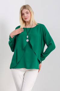 Oversized Long Sleeves Layered Blouse in Green