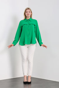 Oversized Frill Detailed Long Sleeves Blouse Shirt in Green