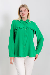 Oversized Frill Detailed Long Sleeves Blouse Shirt in Green