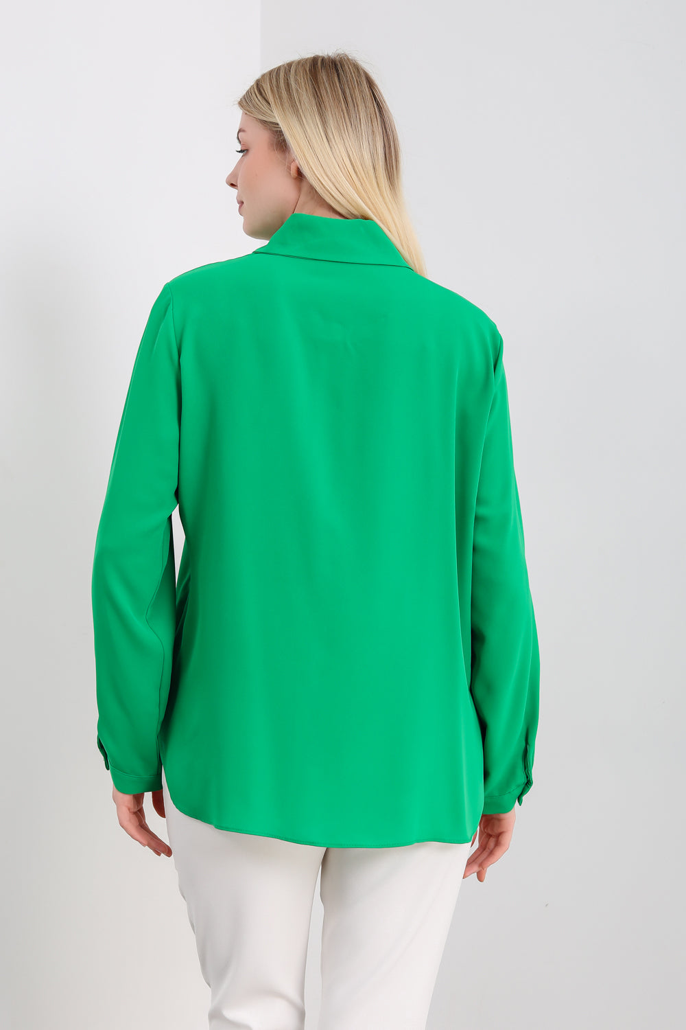 Oversized Frill Detailed Long Sleeves Blouse Shirt in Green