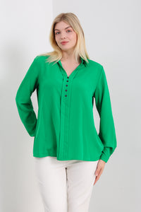 Oversized Long Sleeves Blouse Shirt with Button Details in Green