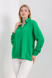 Oversized Long Sleeves Blouse Shirt with Button Details in Green