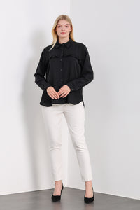 Oversized Frill Detailed Long Sleeves Blouse Shirt in Black
