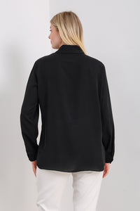 Oversized Frill Detailed Long Sleeves Blouse Shirt in Black