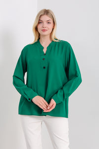 Oversized Long Sleeves Top with Button Details in Green