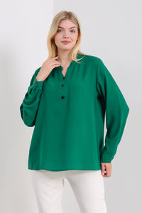 Oversized Long Sleeves Top with Button Details in Green