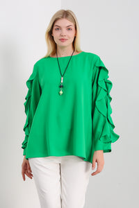 Oversized Ruffle Sleeve Relaxed Fit Top In Green