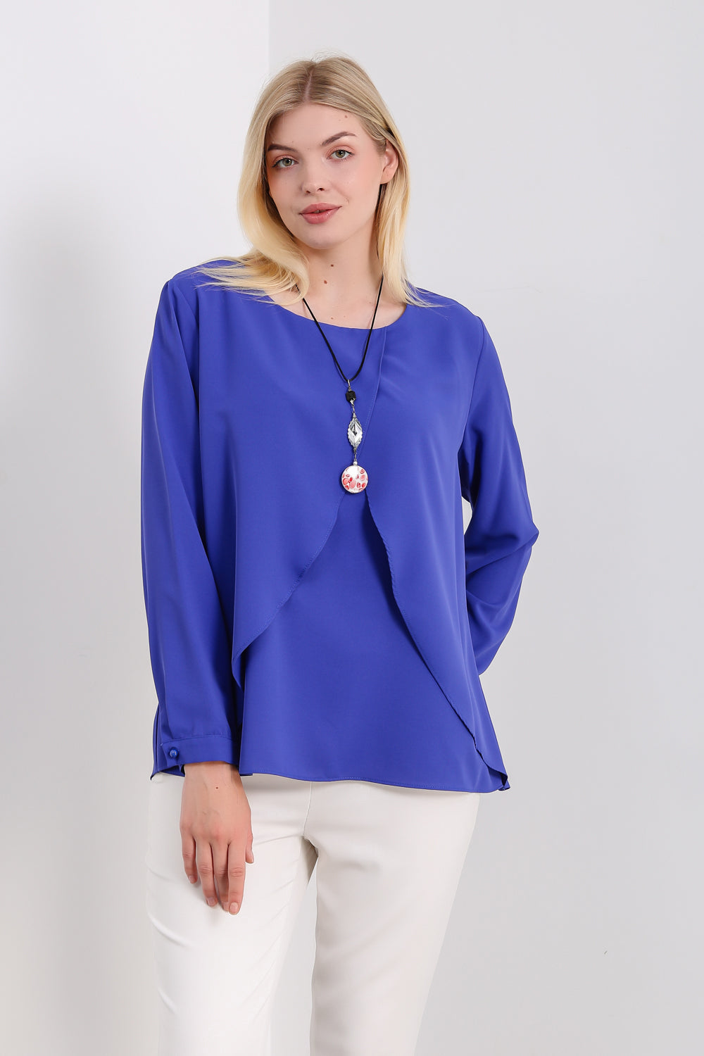 Oversized Long Sleeves Layered Blouse in Royal Blue