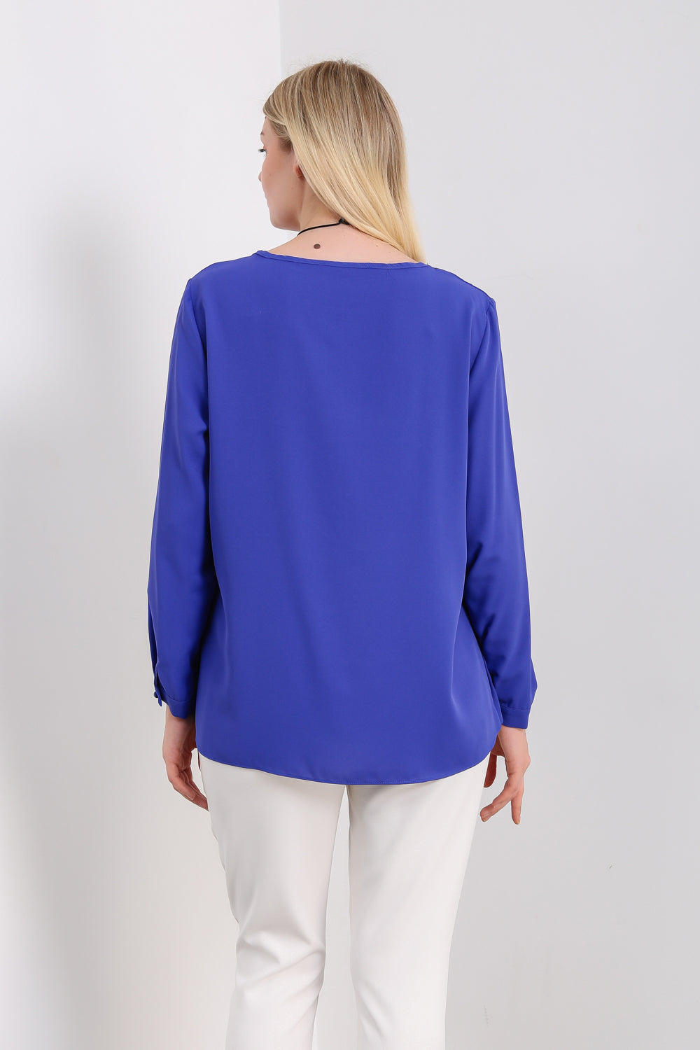 Oversized Long Sleeves Layered Blouse in Royal Blue