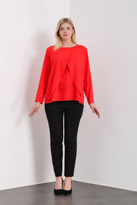 Oversized Long Sleeves Layered Blouse in Red