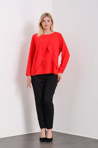 Oversized Long Sleeves Layered Blouse in Red