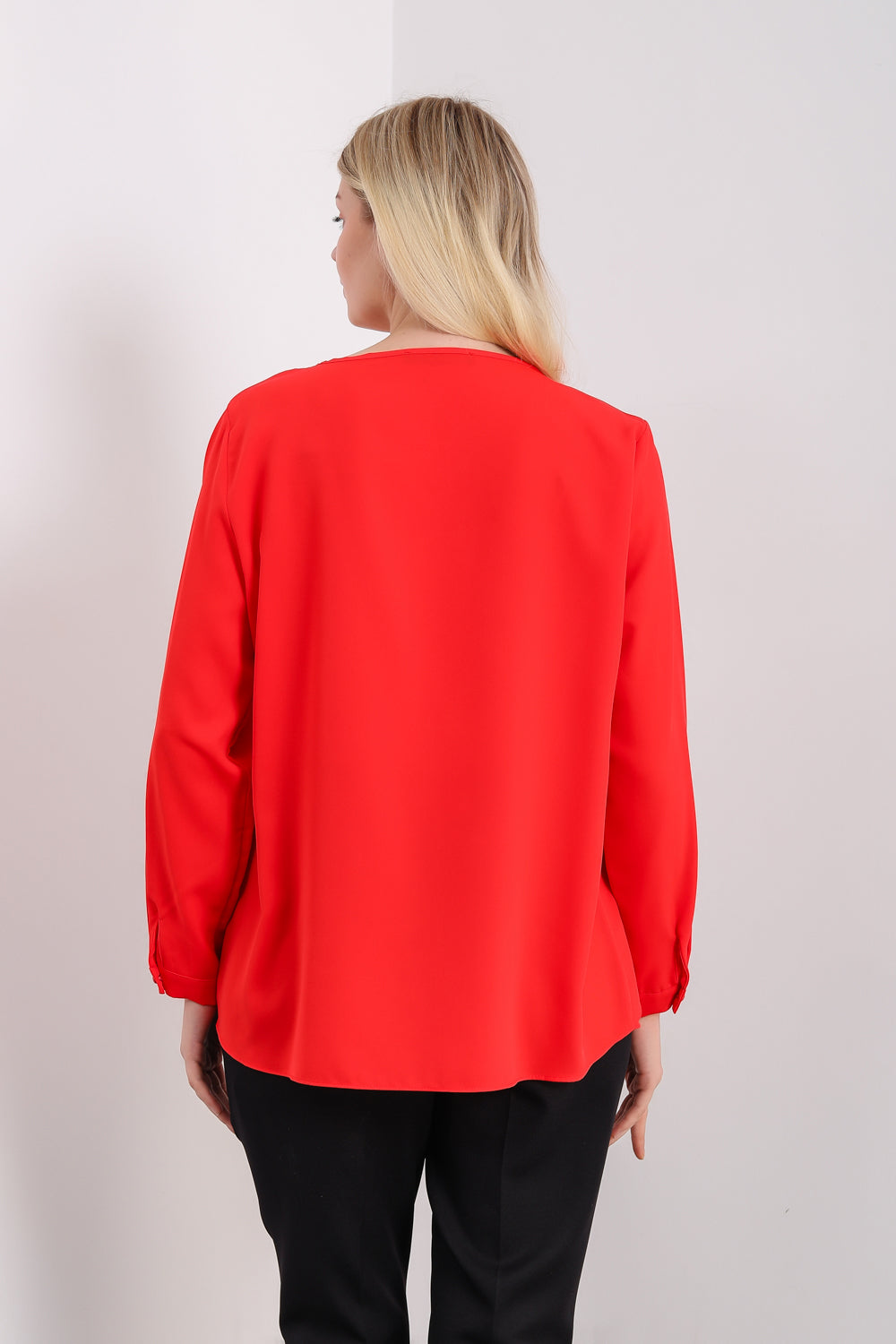 Oversized Long Sleeves Layered Blouse in Red