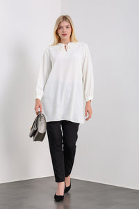Oversized Tunic with Ruffle Neck Detailed in White