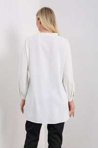 Oversized Tunic with Ruffle Neck Detailed in White