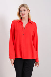 Oversized Long Sleeves Blouse Shirt with Button Details in Red