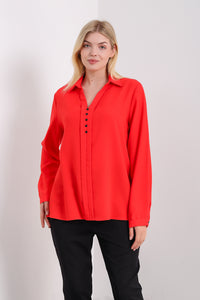 Oversized Long Sleeves Blouse Shirt with Button Details in Red