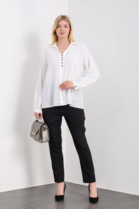 Oversized Long Sleeves Blouse Shirt with Button Details in White