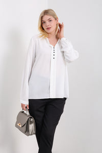 Oversized Long Sleeves Blouse Shirt with Button Details in White