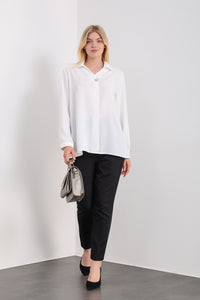 Oversized Long Sleeves Blouse with Brooch Details in White