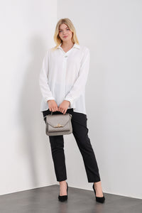 Oversized Long Sleeves Blouse with Brooch Details in White