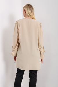 Oversized Detailed Sleeves V Neck Tunic in Beige