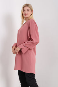 Oversized Detailed Sleeves V Neck Tunic in Pink