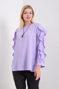 Oversized Ruffle Sleeve Relaxed Fit Top In Lilac