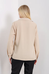 Oversized Long Sleeves Blouse Shirt with Button Details in Beige