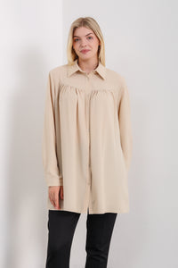 Relaxed Fit Long Sleeves Tunic in Beige