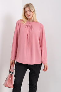 Oversized Ruffle Neck Top with Long Sleeves in Pink