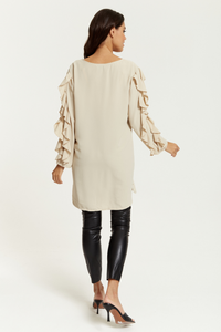 Relaxed Fit Ruffle Sleeve Relaxed Fit Tunic in Beige