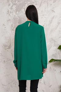 Oversized High Neck Tunic Top with Brooch Details in Dark Green