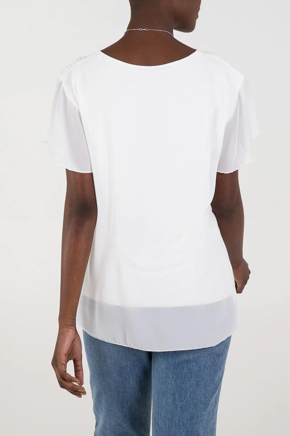 Short Sleeves Oversized Pleated Top in White