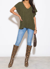 Cozy Sleeveless Top with V-Neck Buttoned Details in Khaki