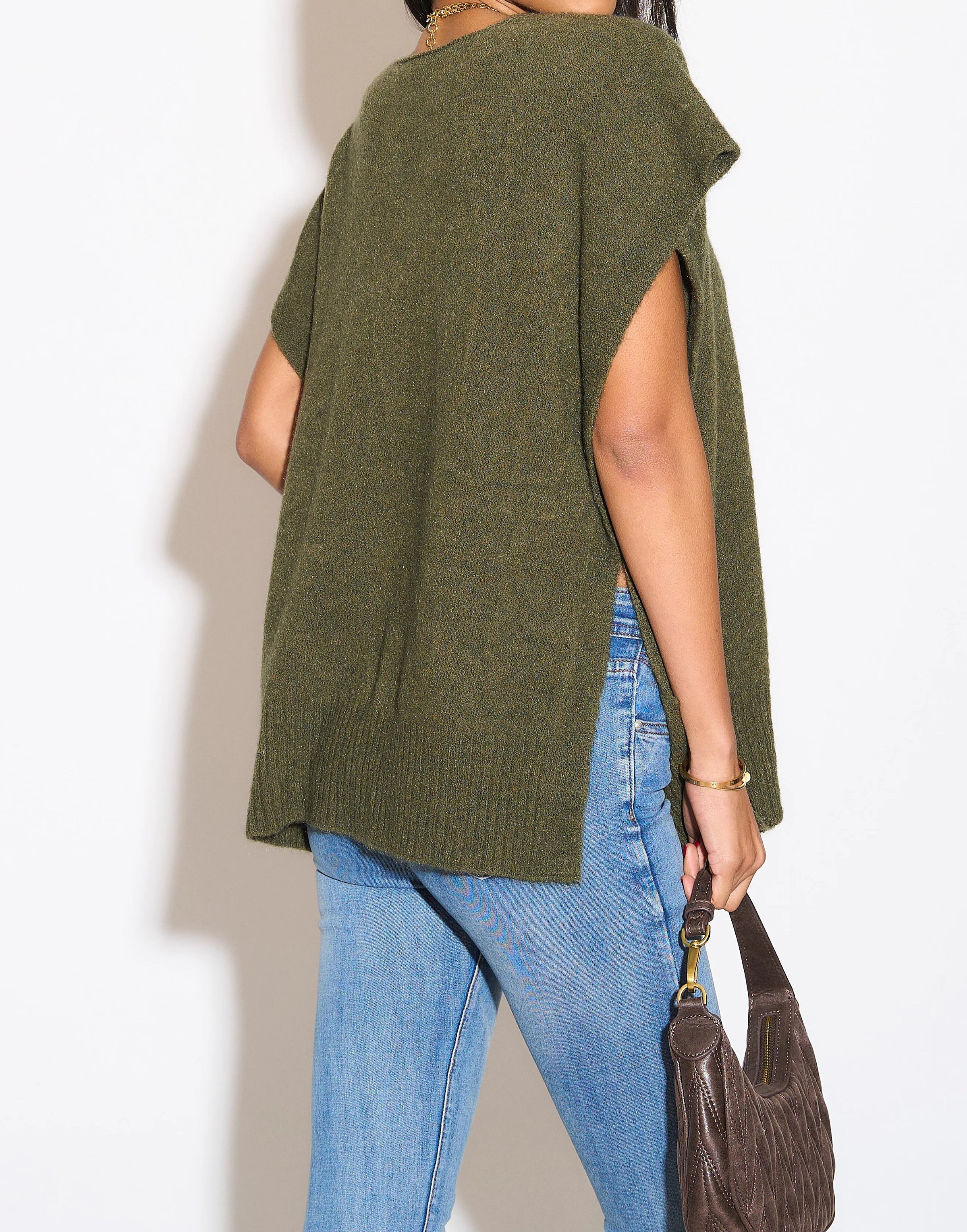 Cozy Sleeveless Top with V-Neck Buttoned Details in Khaki