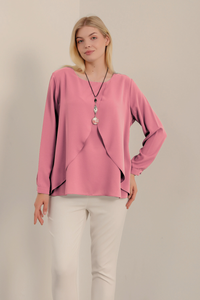 Oversized Long Sleeves Layered Blouse in Pink