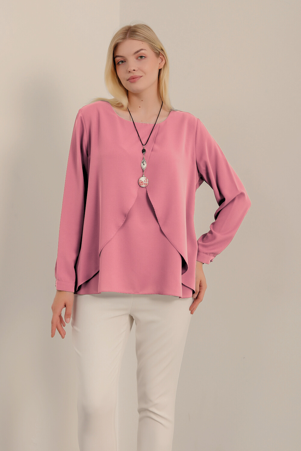 Oversized Long Sleeves Layered Blouse in Pink