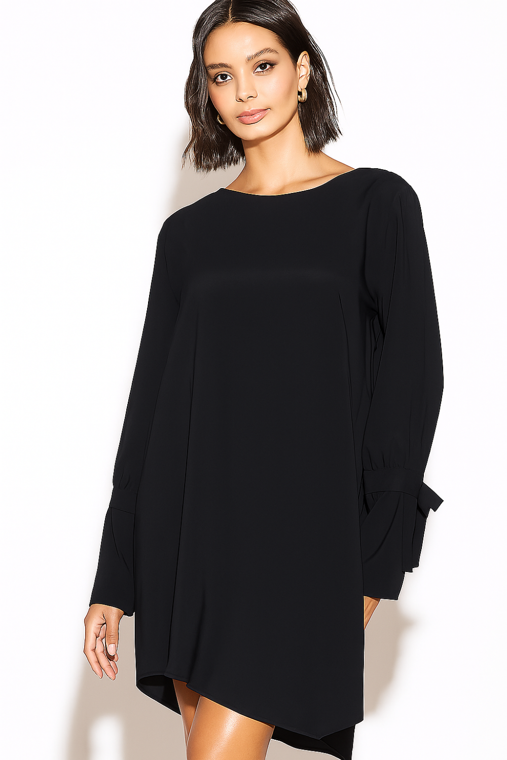 Relaxed Fit Long Sleeves Cuff Detailed Tunic Dress in Black