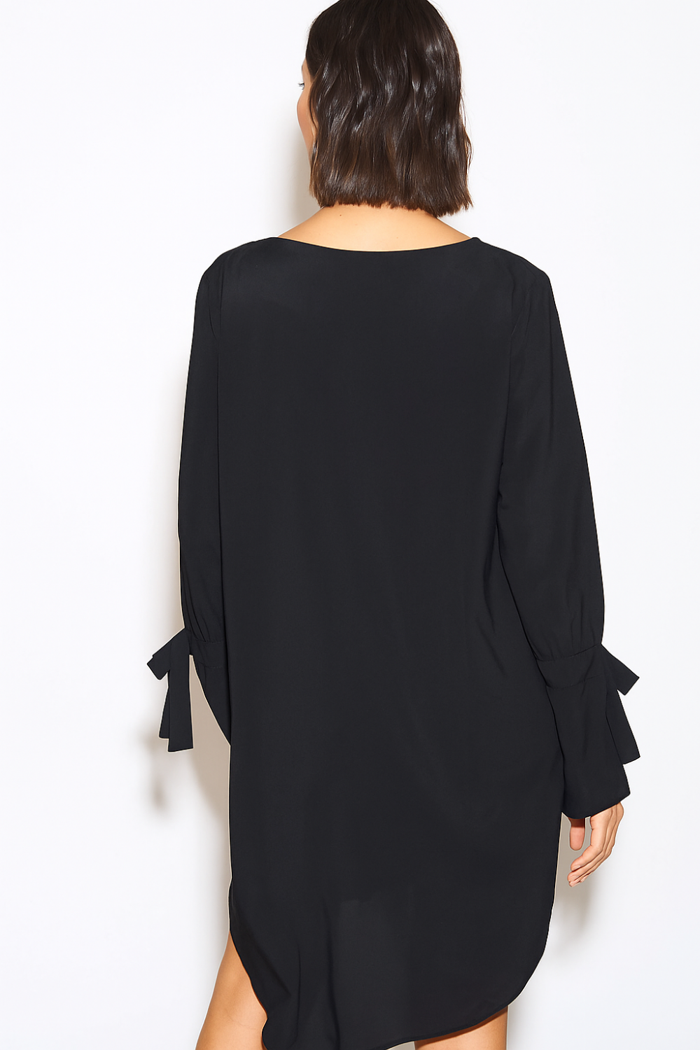 Relaxed Fit Long Sleeves Cuff Detailed Tunic Dress in Black