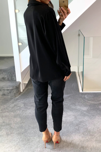 Oversized Long Sleeves Blouse Shirt with Button Details in Black