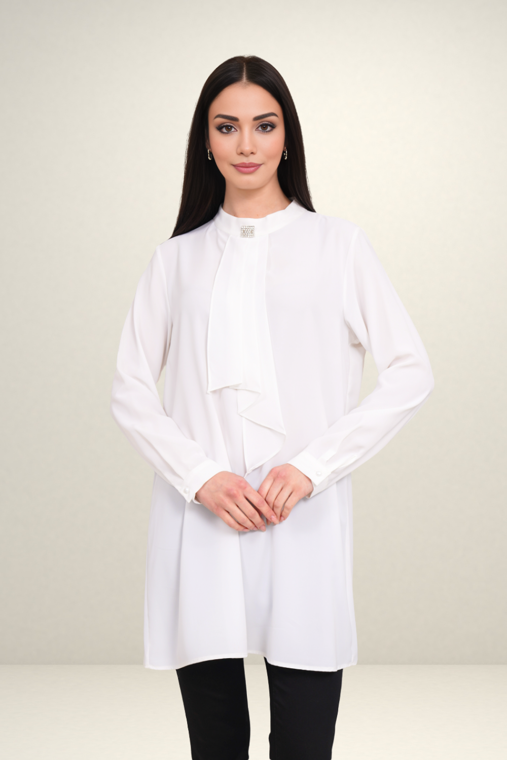 Relaxed Fit Long Sleeves Brooch Detailed Tunic