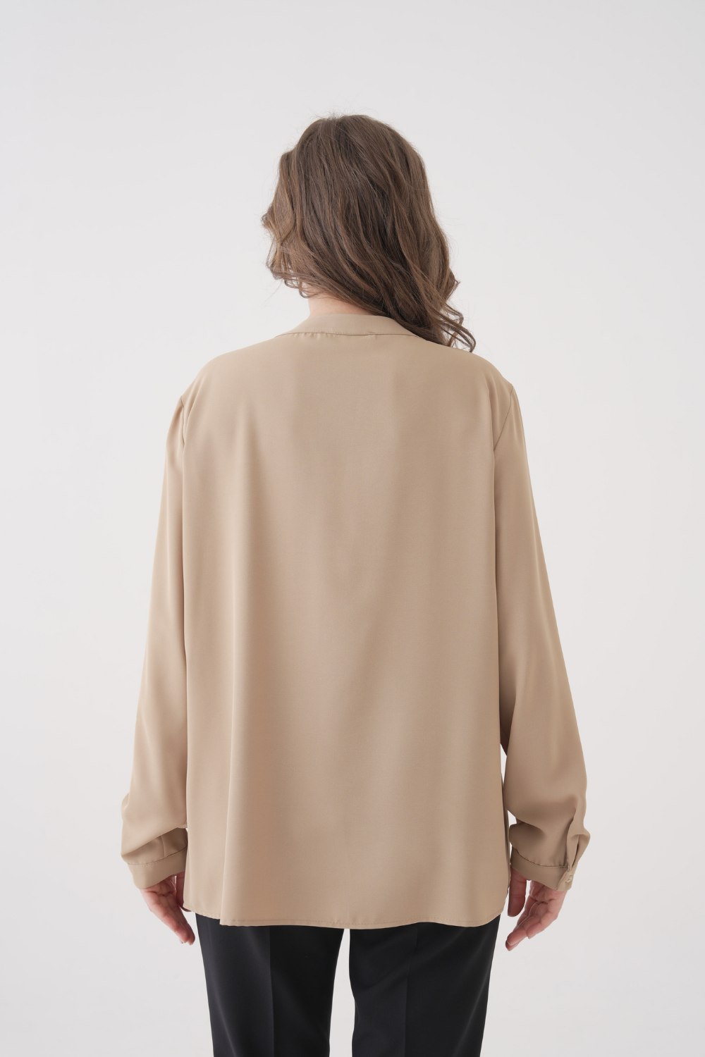 Oversized Long Sleeve with Ruffle Detail Blouse in Beige