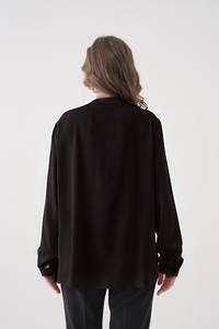 Oversized Long Sleeve with Ruffle Detail Blouse in Black