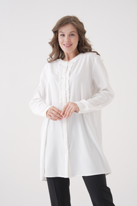 Oversized Long Sleeve with Ruffle Detail Tunic in White